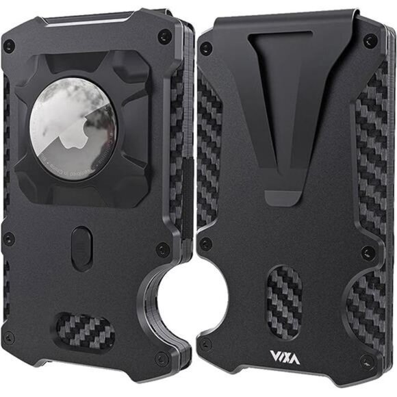 Mens Wallet w/ AirTag Holder Credit slim Front Pocket Carbon Fiber RFID Blocking - Picture 7 of 7